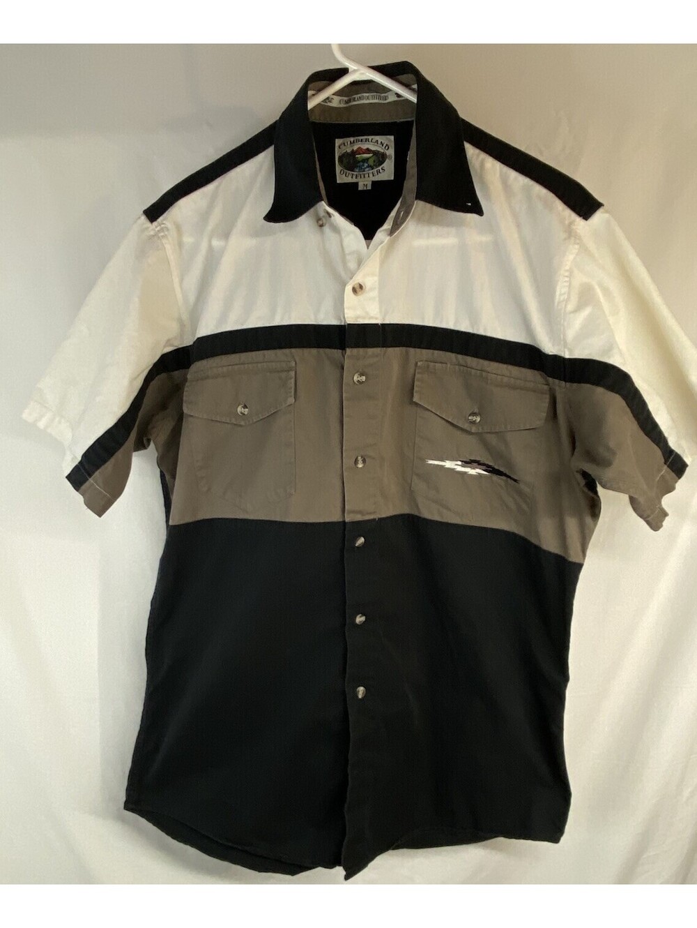 Cumberland Outfitters Mens Tan Black Western Shirt Short Sleeve  Collar Size M